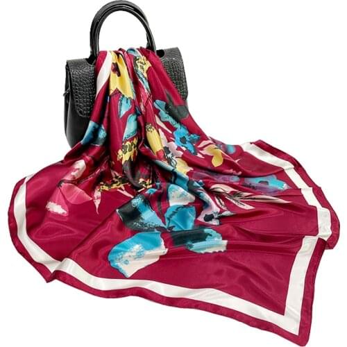 2021 New 90cm Big Square Scarf Women Spring and Summer Satin Silk Scarf Female Stewardess Scarves Headscarves Wholesale