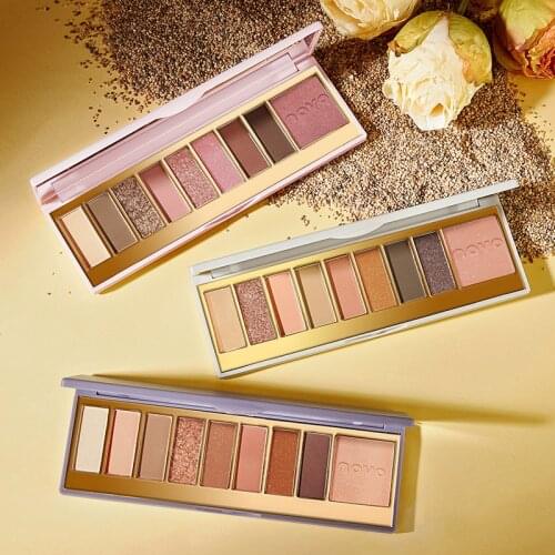 NOVO Nine-color Eyeshadow Pearlescent Matte Fine Shimmering Orange Brown Taro Milk Tea Earth Color Waterproof Eye Shadow Palette