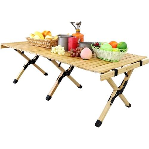 Outdoor Camping Portable Folding Table Camping Barbecue Self Driving Tour Solid Wood Egg Roll Table Household Table Car Table