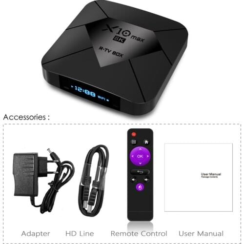 20pcs/lot R-TV BOX X10 Max Smart TV Box 8K Android 9.0 4GB 128GB WiFi BT S905X3 Quad Core Ultra HD 1080P TV Media Player