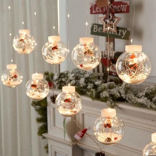 Christmas Decoration for Home Christmas Ball String Lights Santa claus Garland curtain Pendant New Year 2022 Xmas Gifts Navidad