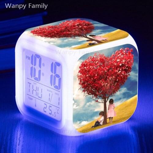 Love tree LED Alarm Clock 7 Color Changing Glowing Digital Alarm Clocks Kids Gift Multifunction Touch Sensing Flash Alarm Clock