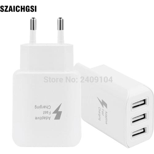 SZAICHGSI wholesale 1000pcs/lot Universal 5v 2A 3 Ports USB EU plug fast Wall Charger Adapter for mobile cell Phone