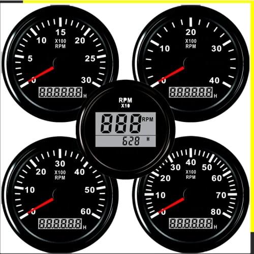 Tachometer for auto motor 52/85mm Mini Round LCD Digital red light 0-9990 RPM engine Truck Gauge 12 V 24 V Lap timer Hour meter
