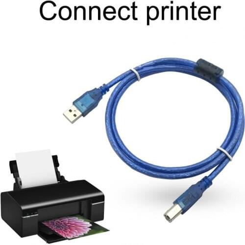 USB Cable 1.5m Stable Transmission Transparent Blue Copper USB 2.0 A to B Male Printer Data Cord for Office