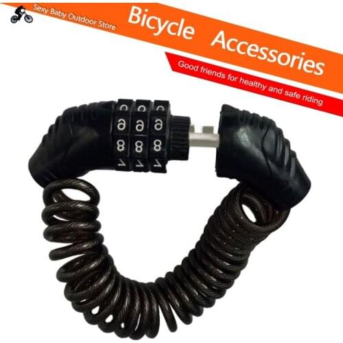 Bicycle Anti-Theft Lock 3 Digit Password Bike Accessories Key Chain Helmet Cable Lock Thickened Steel Cable Tough Combination
