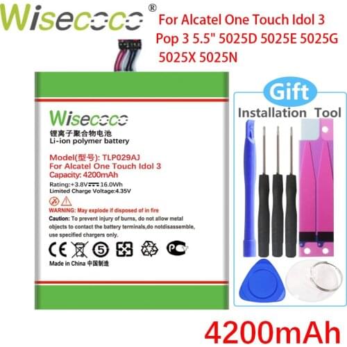 Wisecoco TLp029AJ TLp029A1 4200mAh Battery For Alcatel One Touch Idol 3 Battery I806 TLp029AJ Pop 3 5.5" OT-5025 6045K OT-5025D