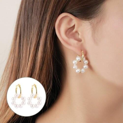Baroque Pearl Hoop Earrings For Women Circel Round Hoops Pearl Beads Ear Rings Jewelry Gifts