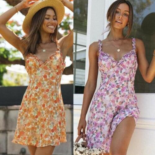 2021 Summer Womens Dress Fashion Trend Sexy Sling Small Floral V Neck Lace Wild Simple Breathable Chiffon Printed Pencil Skirt