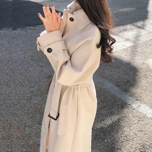 2021 New Autumn Winter Fashion Women Korean Version of Harajuku Style Mid-length Coat With Waist Female Woolen Jacket