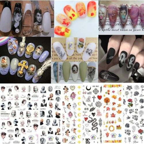 1pc Super Thin Nail Sticker INS Adhesive Tips Sexy Hepburn/Marilyn Monroe Decals Inscriptions Manicure Decoration Nail Art Wraps