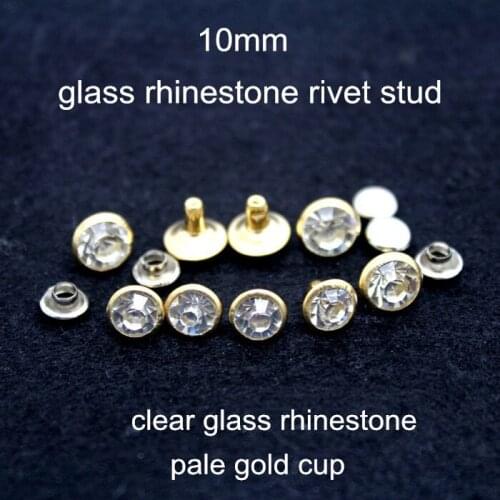 100 Set 10mm Clear Glass Crystal Bead Metal Base Rapid Rivets Studs,Decoration Findings For Clothing Crafting,Leather