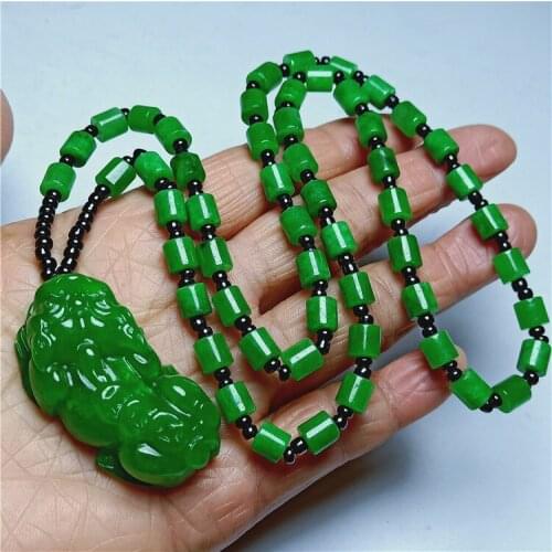 100% GENUNIE GREEN JADE PENDANT NECKLACES HAND CARVED JADEITE JADE NECKLACES WITH BEADS NECKLACE FINE JADE JEWELRY
