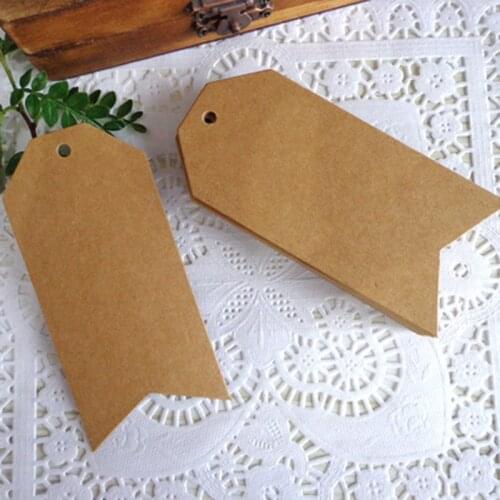 100pcs Big Size 4.5X9.5cm Kraft Paper Tags Cardboard Gift Tags Wedding Favor Price Label Party Hang Tags Hemp String Included