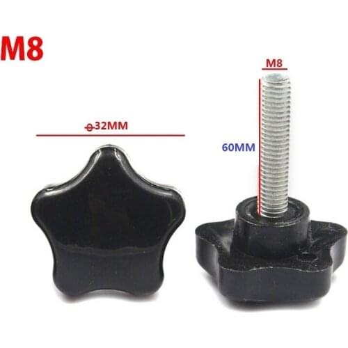 20pcs/LOT M8x60mm Male Thread 5Star Shaped Head 32mm Diameter 5Stars Knob Grips Clamping Screw Knob M8XD32X60