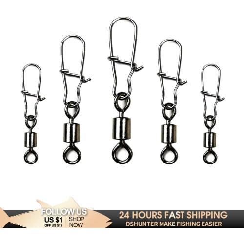25/50/100pcs Stainless Steel Fishing Connector Pin Bearing Rolling Swivel Stainless Steel Snap Fishhook Lure Swivels Tackle