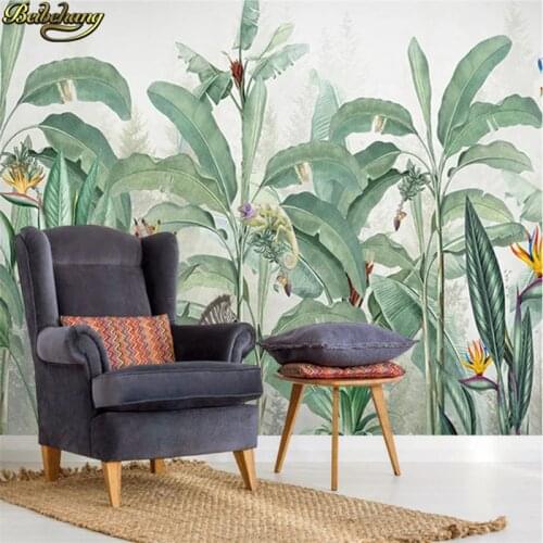 Beibehang Custom 3d wallpaper mural hand drawn vintage tropical rain forest plant animal Southeast Asia background wall
