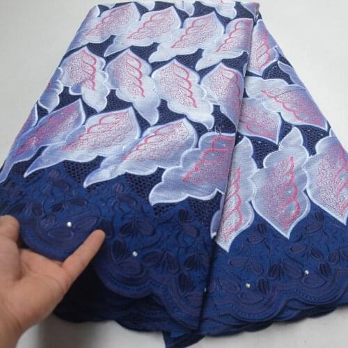5yards/pc) high quality navy blue African cotton lace Swiss voile lace fabric with neat embroidery for party dress CLP371