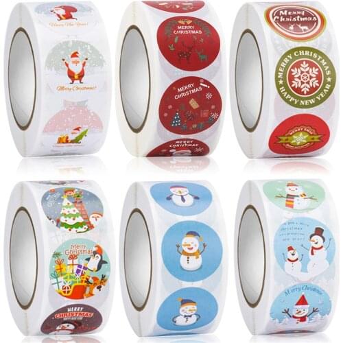 500pcs Merry Christmas Stickers Roll XMAS Gifts decor Holiday Label Stickers for Envelope Seal,Greeting card, cake, Candy Bag