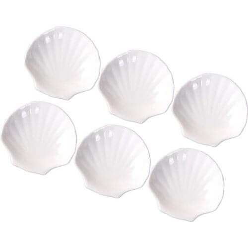 6pcs Ceramics Plate Scallop Design Plate Dish Dried Fruit Tray Snack Food Western Food Plate for Party Home (Diameter 10.2cm)