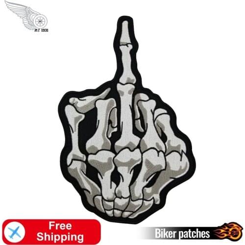 Skull Fingle Bone Applique Clothes Iron on Patch for Clothing Biker Rider Motorcycle Embroidered Accessories Garment MC