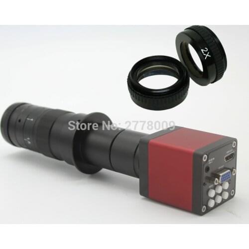 Free Shipping 2.0MP 30FPS 1080P HDMI VGA Dual Output Digital Industrial Microscope Camera+10X-360X Optical C-mount Lens