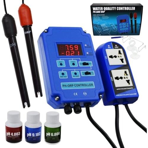 Digital pH ORP Redox 2 in 1 Controller Monitor w/ Output Power Relay Control Electrode Probe BNC for Aquarium Hydroponics Plants