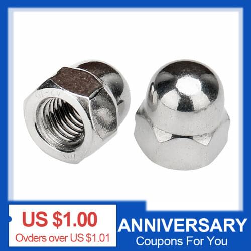 Acorn Nut 304 Stainless Steel Cap Nuts Decorative Round Cap Integral Cap M3 M4 M5 M6 M8 M10 M12 M14 M16 M20