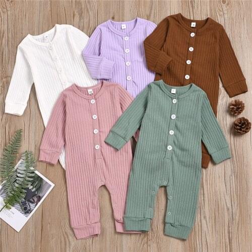 Baby Girls Clothes Boys Cotton Knitted Button Romper Jumpsuit Spring Autumn Outfits Toddler Girls Newborn Baby Casual Clothing