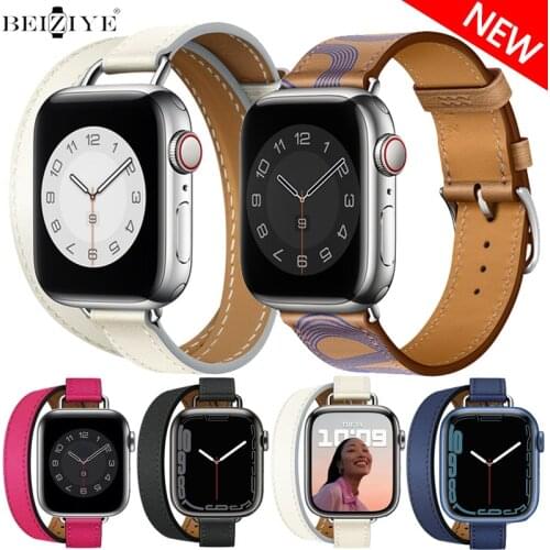 For Apple Watch Band 42mm 38mm 40mm 44mm Leather Attelage Double Tour Strap Bracelet Wristband For iWatch Series SE 6 5 4 3 2 1
