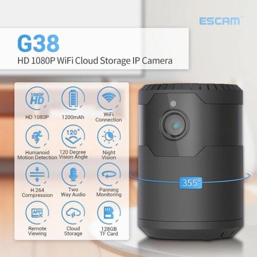 Escam G38 Wifi IP Camera HD 1080P Wireless Indoor Camera Night Vision Two Way Audio Motion Detection Baby Monitor APP V380 Pro