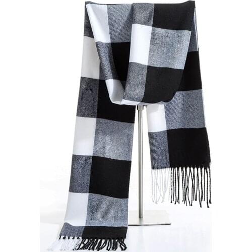 Classic Black White Plaid Men Scarf Winter Warm Cashmere Scarves Long Male Shawl Bufandas Casual Mens Tassel Pashmina Wrap
