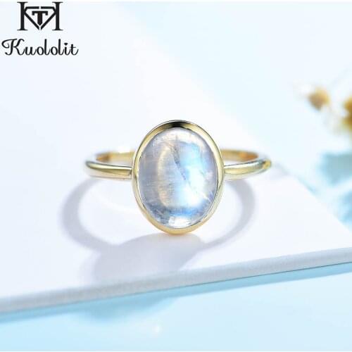Kuololit Natural Ice Break Moonstone Rings for Women Solid10K Yellow Gold Solitaire Engagement Wedding Promise Ring Fine Jewelry