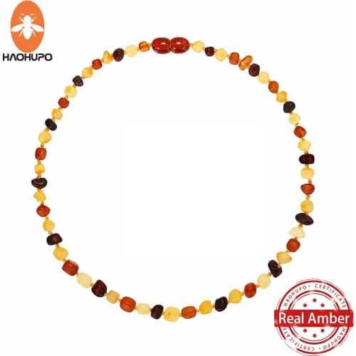 HAOHUPO Top Hot Quality Classic Fashion Natural Stone Amber Necklace Women Necklace Gold Baroque Baby Teething Amber Necklace