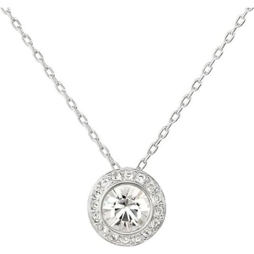 Lovely inlay white crystal round small pendant symbol of pure and flawless love to give a woman necklace