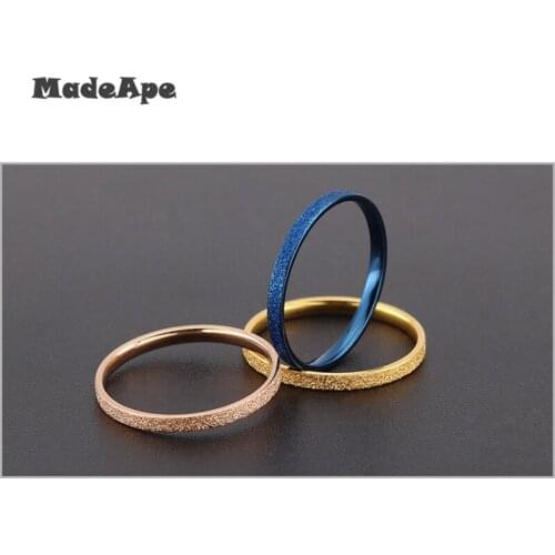 MadApe Fashion Simple Scrub Stainless Steel Women Rings 2mm Width Rose Gold Color Finger Jewelry Gift For Girl