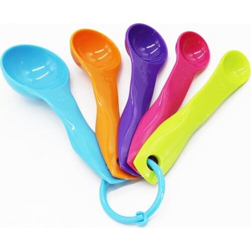 5pcs Colorful Measuring Spoons Set Kitchen Accessories Plastic Coffee Cream Sugar Spoon Bartending Cooking Baking Tools