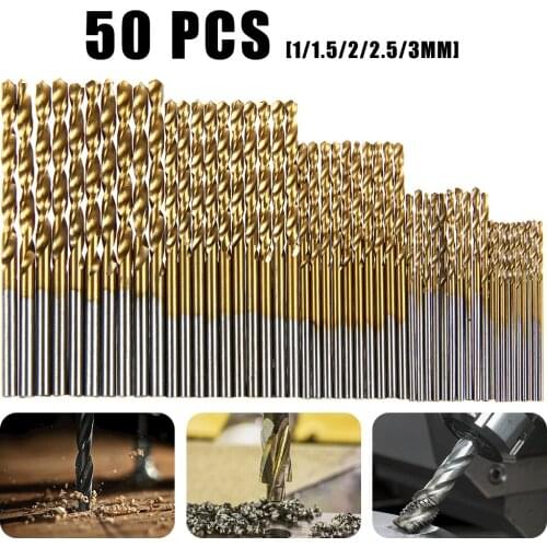 50Pcs Titanium Coated Drill Bits HSS High Speed Steel Drill Bits Set Tool High Quality Power Tools 1/1.5/2/2.5/3mm