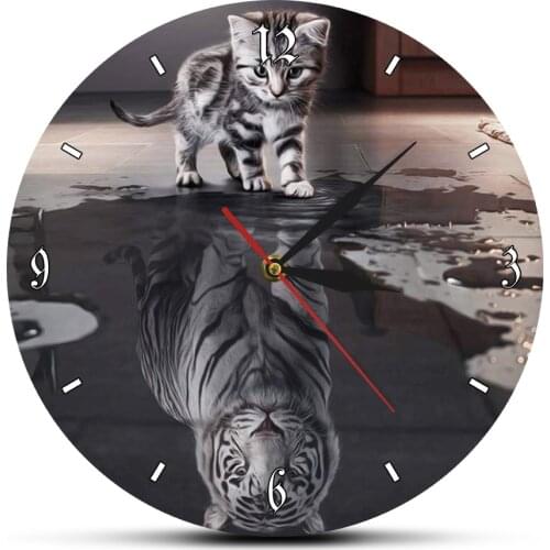 Soul Cat Reflection Tiger Wall Watch Printing Wall Clock Tabby Kitten Reflection White Tiger Creative wanduhr Decoration