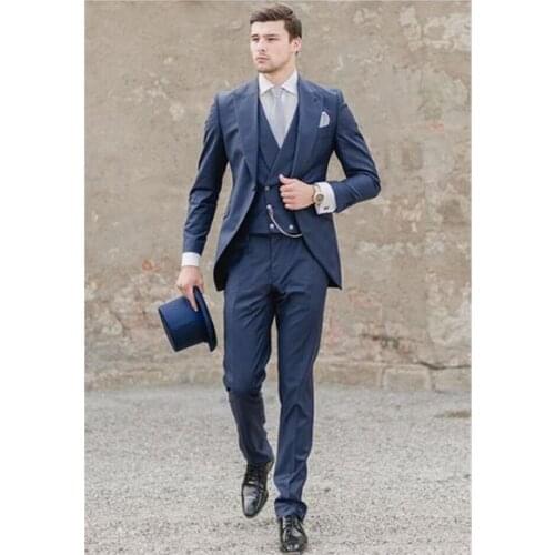 New Classic Mens Suit Smolking Noivo Terno Slim Fit Easculino Evening Suits For Men navy blue lapel casual party latest busines