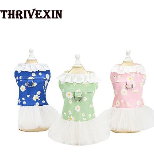 Dog Clothes with Harness Denim Dress for Small Medium Dogs Princess Style Teddy Clothes for Yorkies Dog Skirt Pet Clothes Outfit