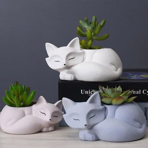 Creative Cartoon Fox Shaped Flowerpot Ceramic Vase Home Ornament Christmas Gift Succulent Plants Flowerpot ArtCraft 2021