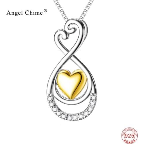 925 Sterling Silver Cubic Zirconia Crystal infinity With Gold Love Heart Pendants Necklaces Tiffan Jewelry usa GNX10321