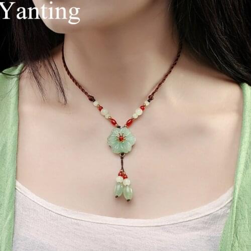 Yanting Ethnic Necklace For Women Glass Glazed Flower Natural Stone Choker Necklace Handmade Vintage Jewelry Accessories 0155