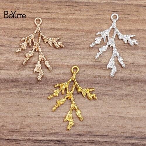 BoYuTe Wholesale (50 Pieces/Lot) Metal Alloy 27.5*37MM Pine Branch Pendant Charms Diy Hand Made Jewelry Accessories