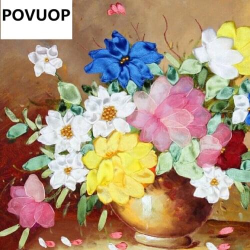 POVUOP Ribbon embroidery 50X42cm new arrival 3d print cross stitch voice floating paintings new arrival