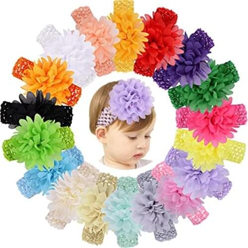 18pcs Baby Girls 4" Chiffon Flower Crochet Headband Soft Stretchy Hairband Hair Accessories Headwear for Kids Newborns Infants