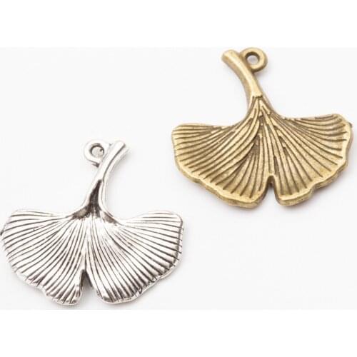 RAINXTAR Fashion Alloy Ginkgo Leaf Charms Jewelry Finding Charms 24*25mm 10pcs AAC499