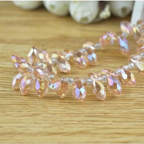 100pcs 6x12mm Pink AB Color Briolette Pendants Waterdrop Crystal Glass Jewelry Loose Teardrop Beads DIY