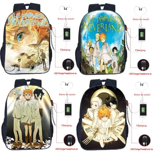 Mochila The Promised Neverland Backpack School Bag Kids Storage Bags Teens USB Charge Travel Rucksack Students Anime Bookbags